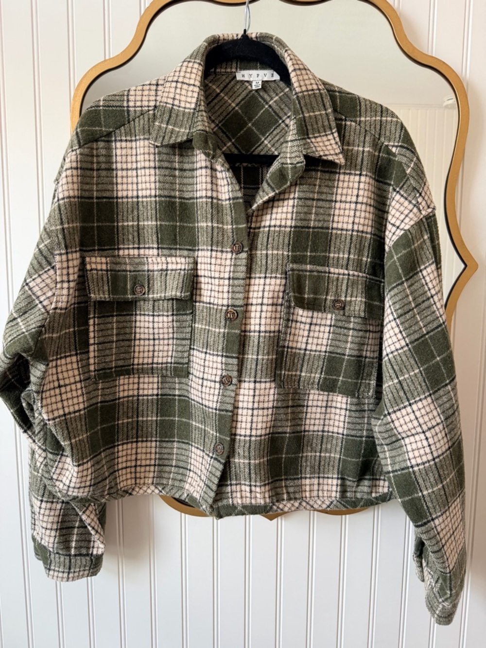 HYFVE Olive and Cream Plaid Shacket Jacket